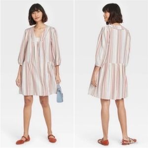 KNOX ROSE Womens Boho Flowy Stripe Shift Dress Mulitcolor Linen Blend Medium